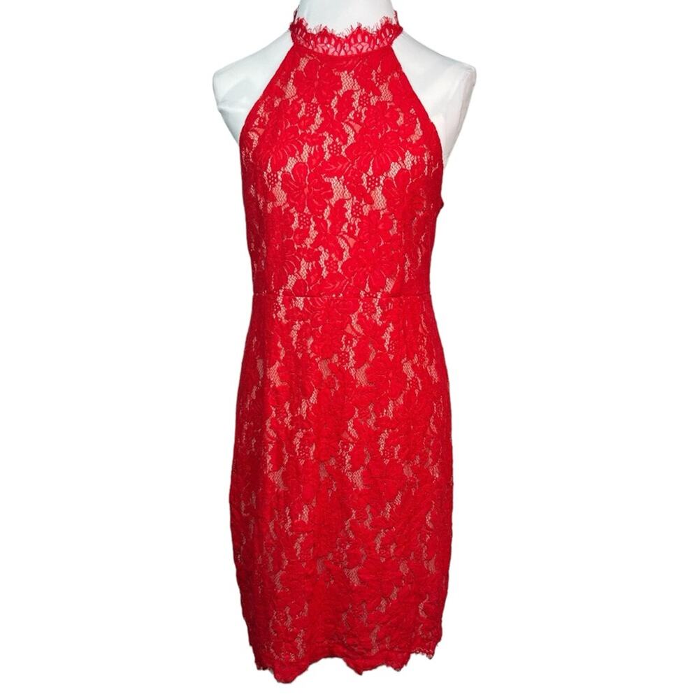 Sans Souci Red Lace Halter Sleeveless bodycon Dress Size XL